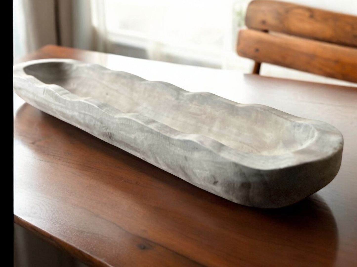 33” Decorative wood bowl with scalloped edges