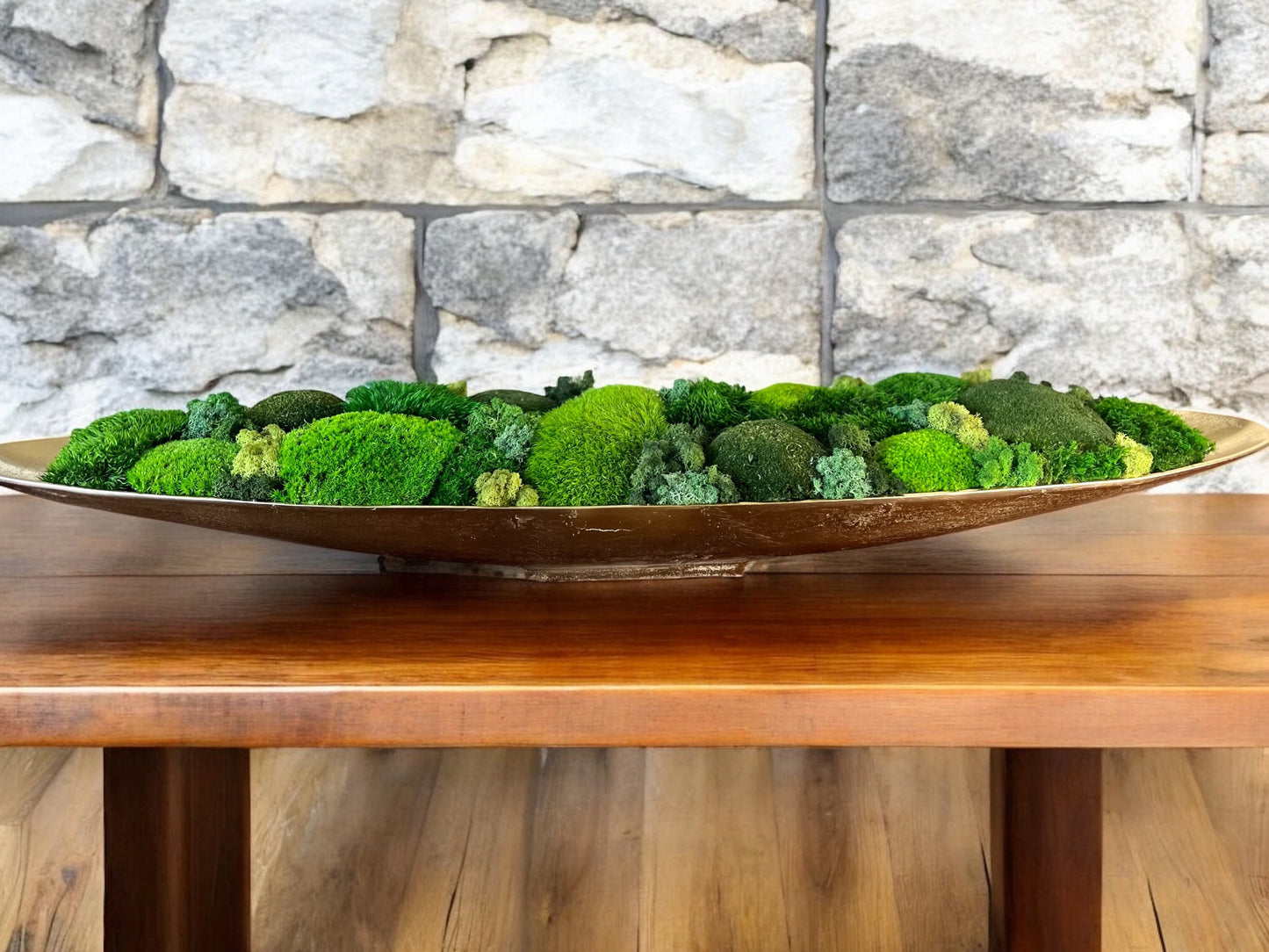 52" Extra Long Metal Boat Bowl w/ Variated Preserved moss