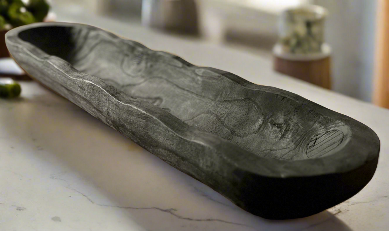 33” Decorative wood bowl with scalloped edges