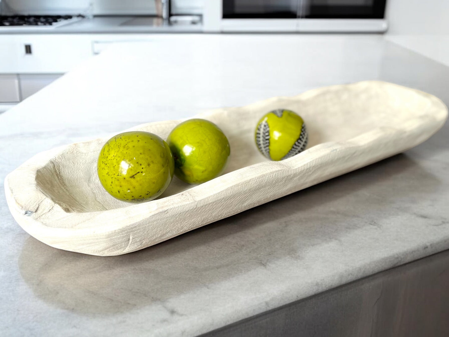 33” Decorative wood bowl with scalloped edges