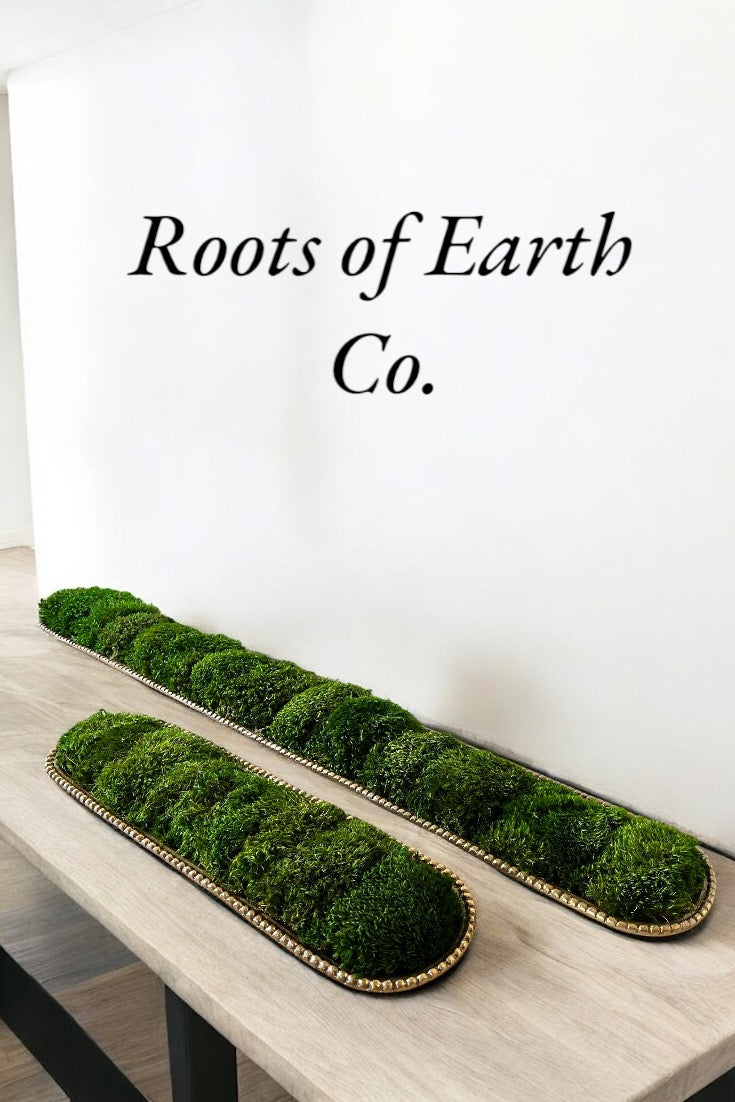 Preserved Moss Centerpiece – Gold Metal Bowl Maintenancefree Natural Table Decor