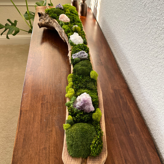 37" or 24" Crystal Table Centerpiece Driftwood Preserved moss arrangement