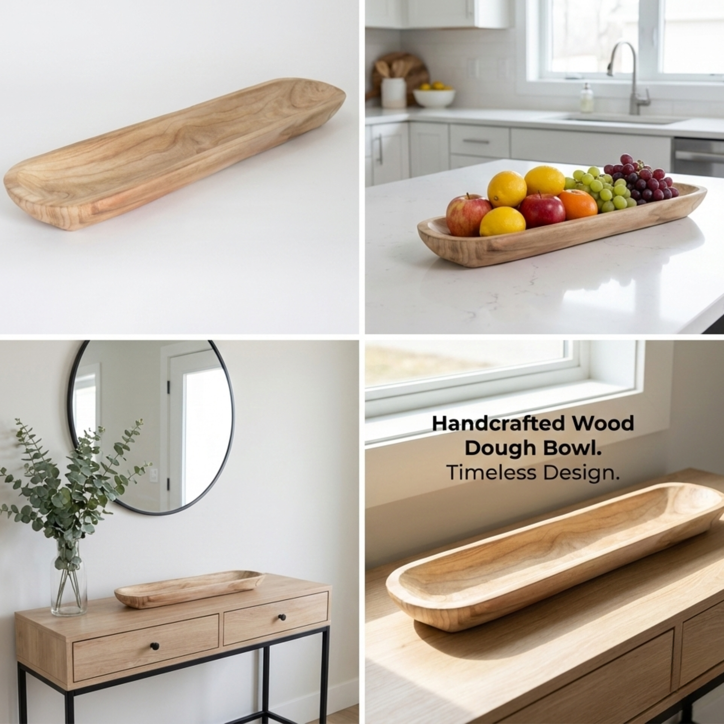 30" Handmade Long Wood Dough Decorative Bowl