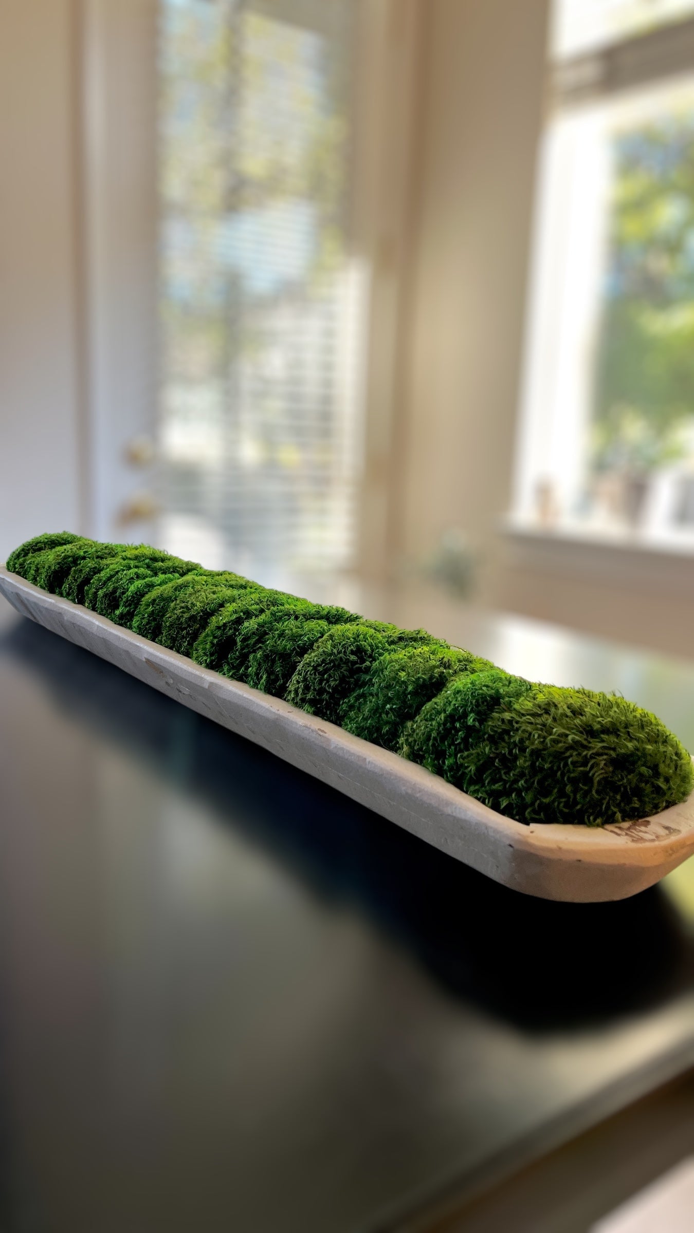 30" Long Moss Rustic Wood Dough Bowl