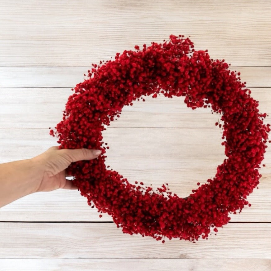 14-inch Preserved Baby's Breath Wreath Red - Christmas Wreath
