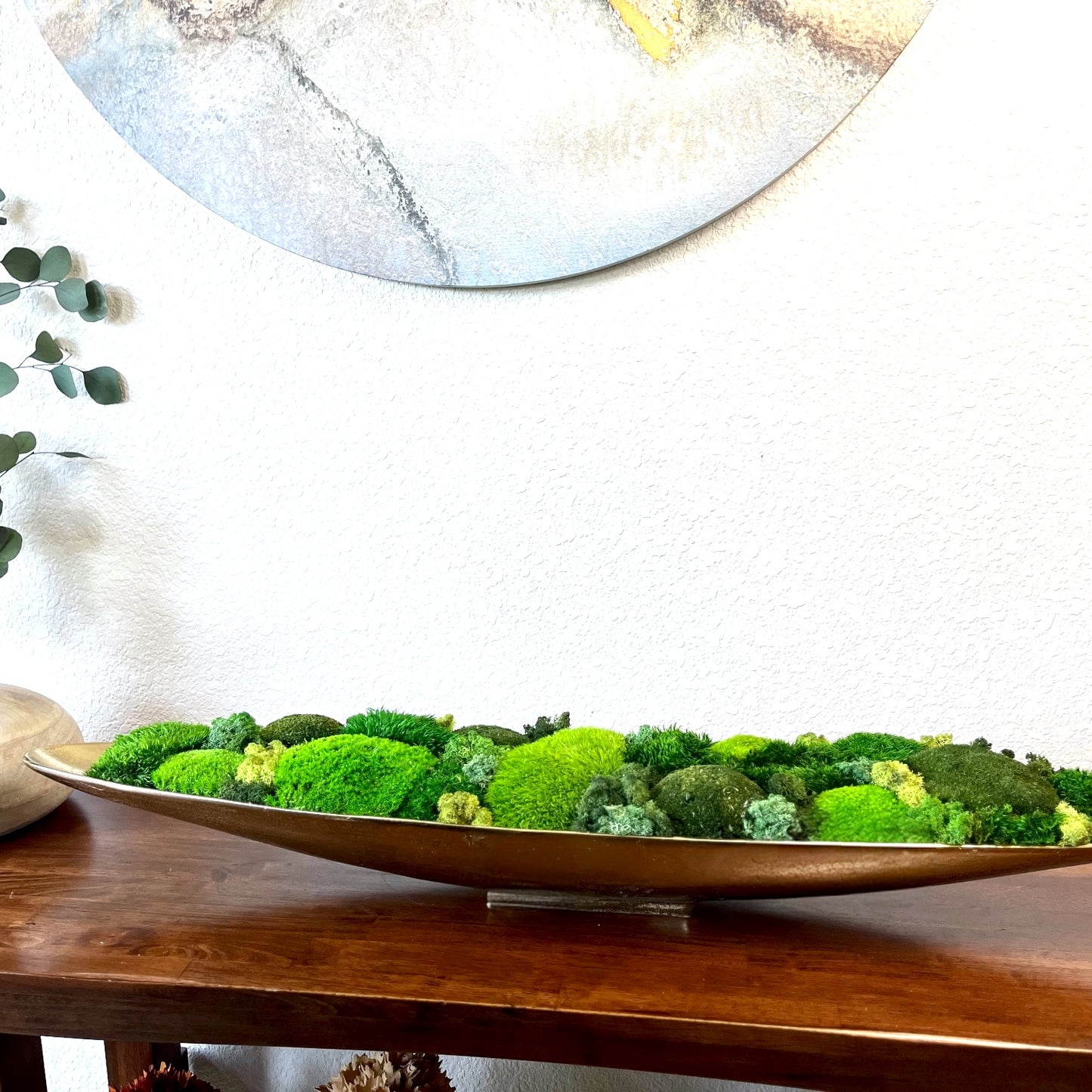 52" Extra Long Metal Boat Bowl w/ Variated Preserved moss