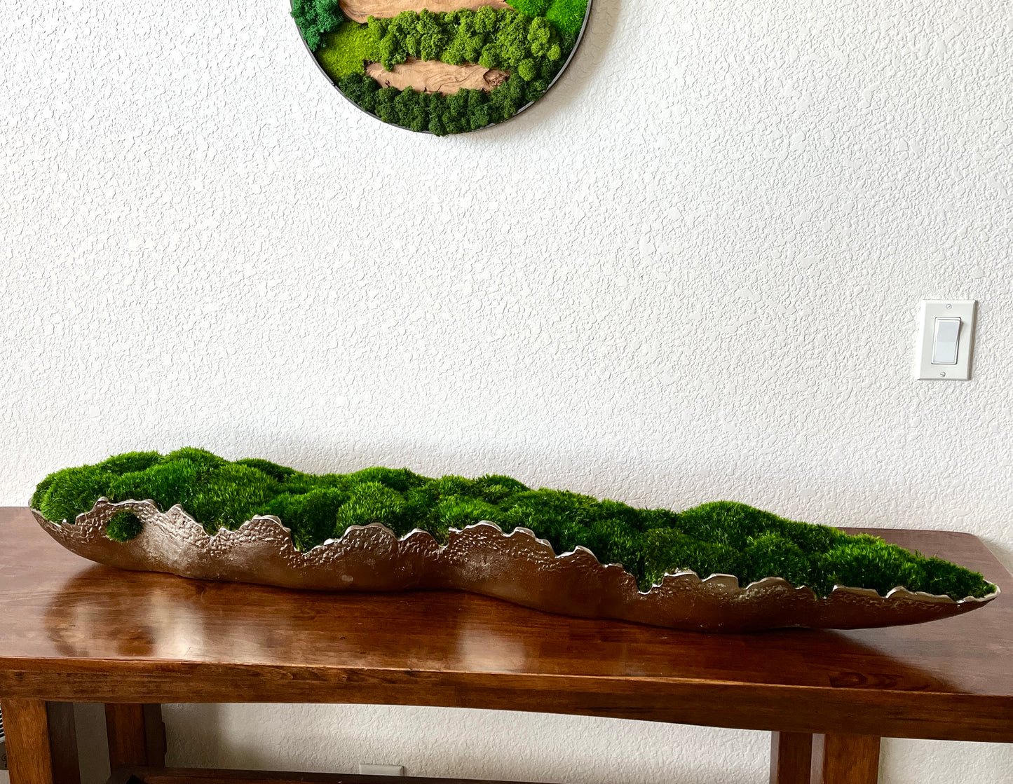 35" or 48" Pelagic Gold-Silver Metallic Aluminum Vessel with Preserved moss