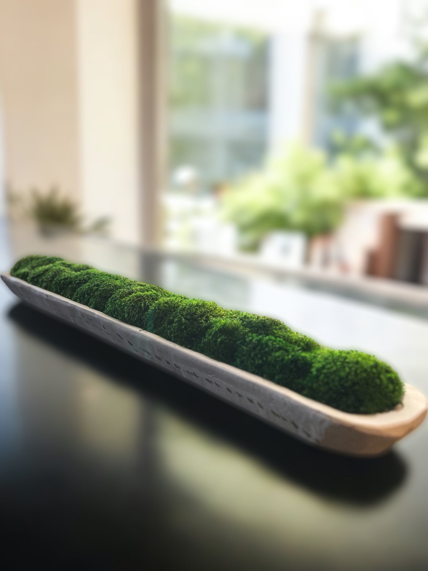 30" Long Moss Rustic Wood Dough Bowl