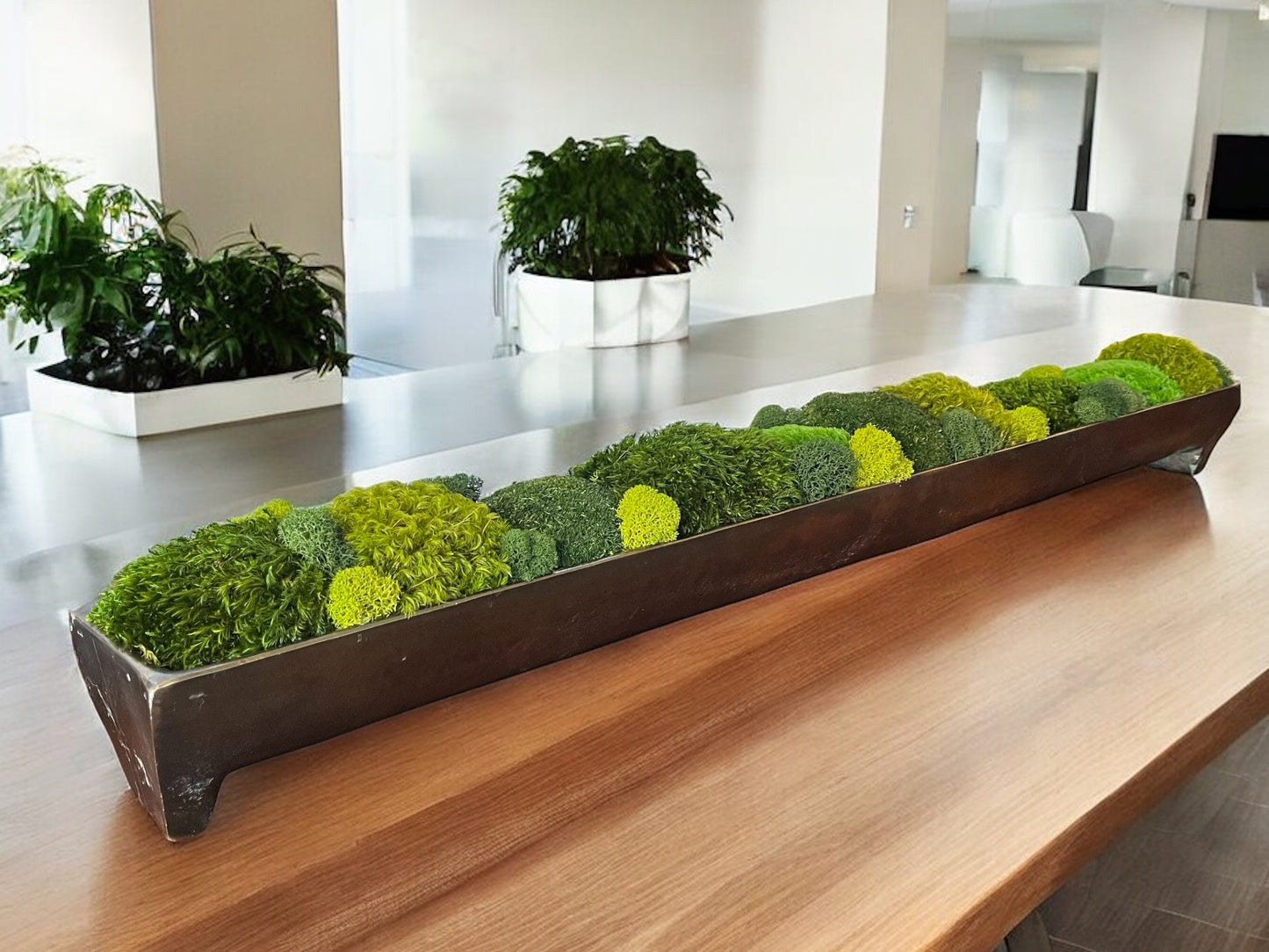 Bronzener Aluminium-Metall-Patina-Trog mit Moos