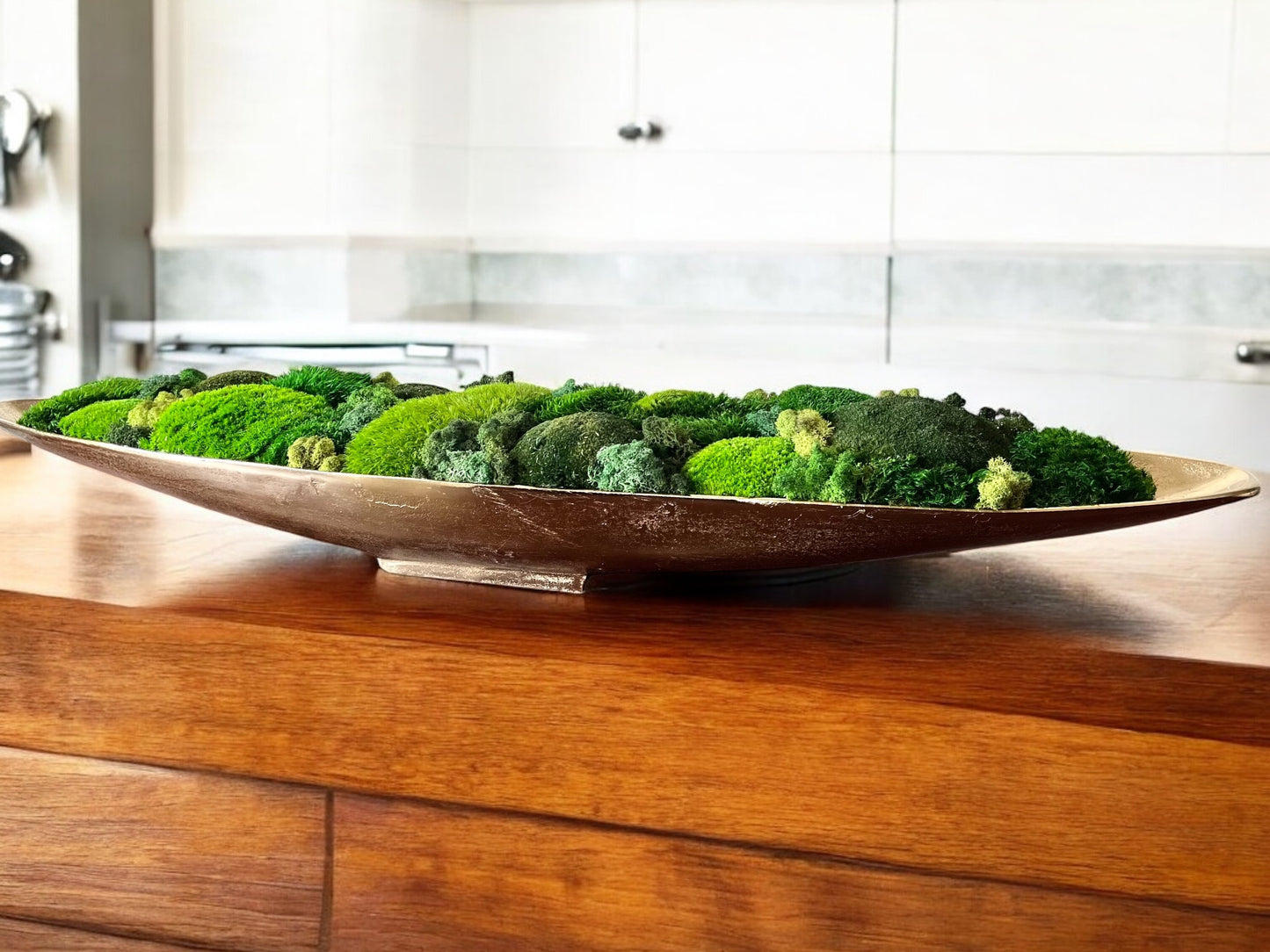 52" Extra Long Metal Boat Bowl w/ Variated Preserved moss