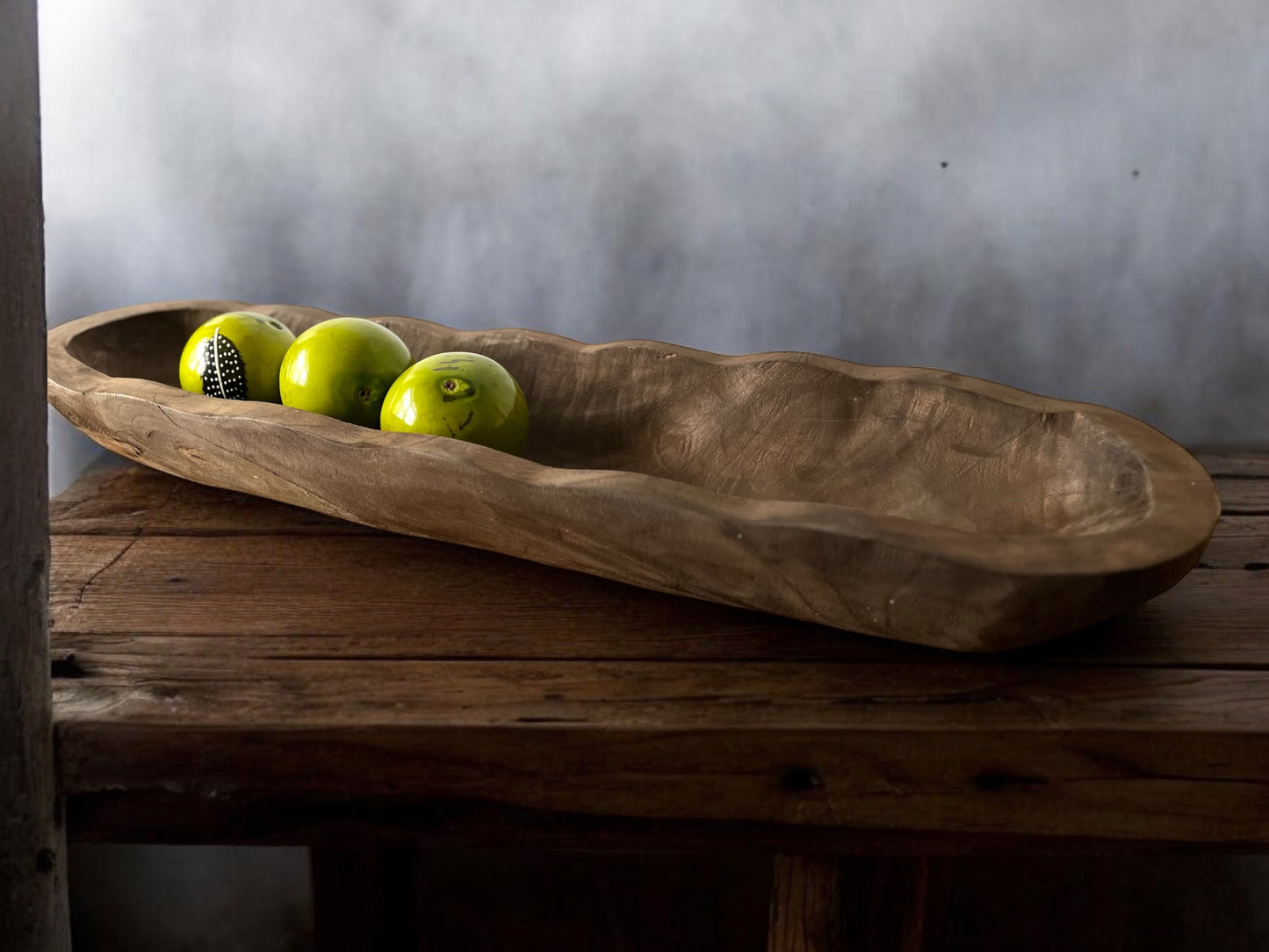 33” Decorative wood bowl with scalloped edges