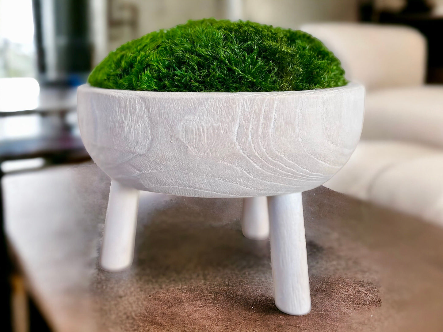11x6" Tall White Pedestal Moss Bowl w/ Legs