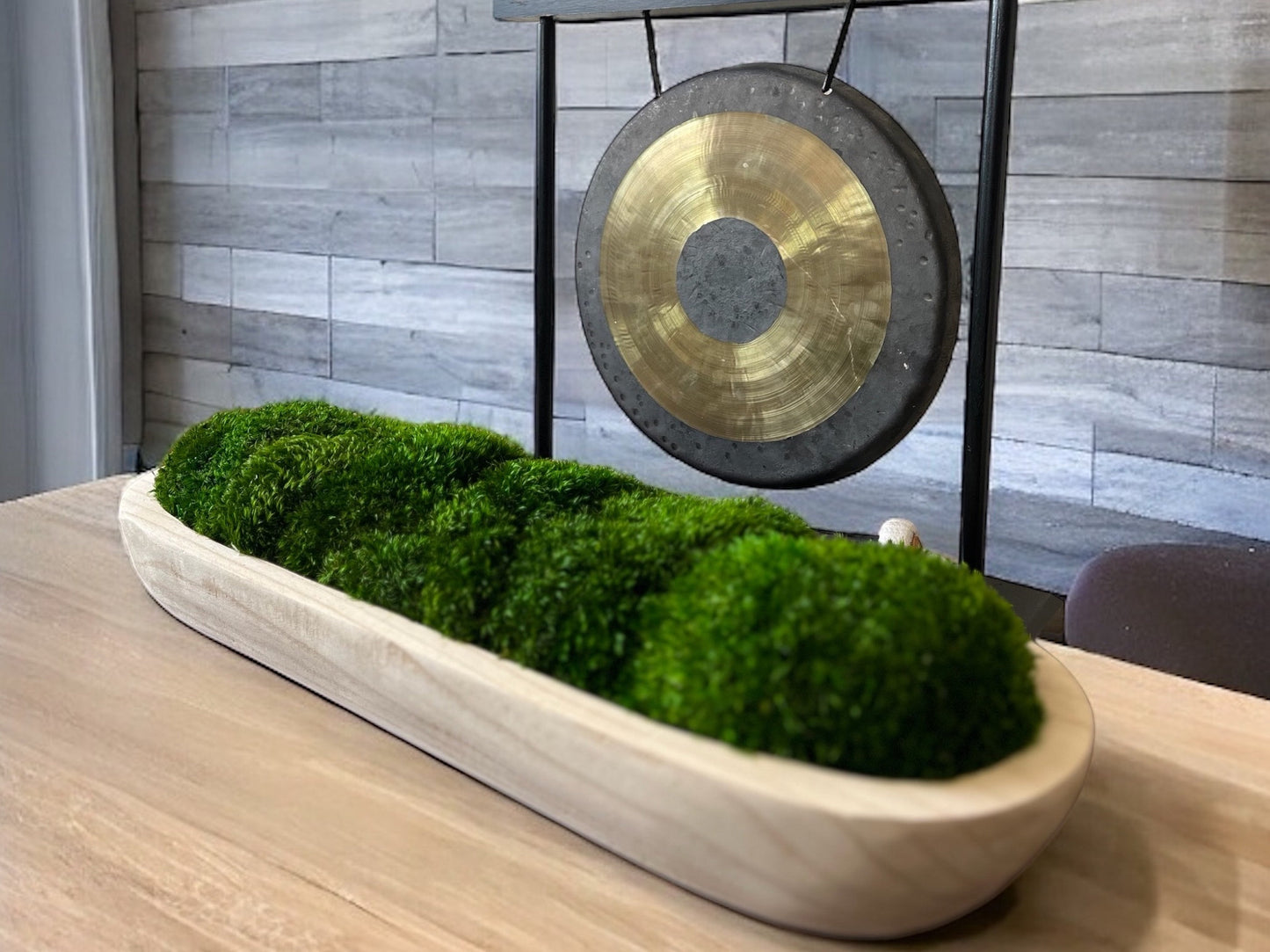 24" Preserved Moss Bowl Paulownia Wood
