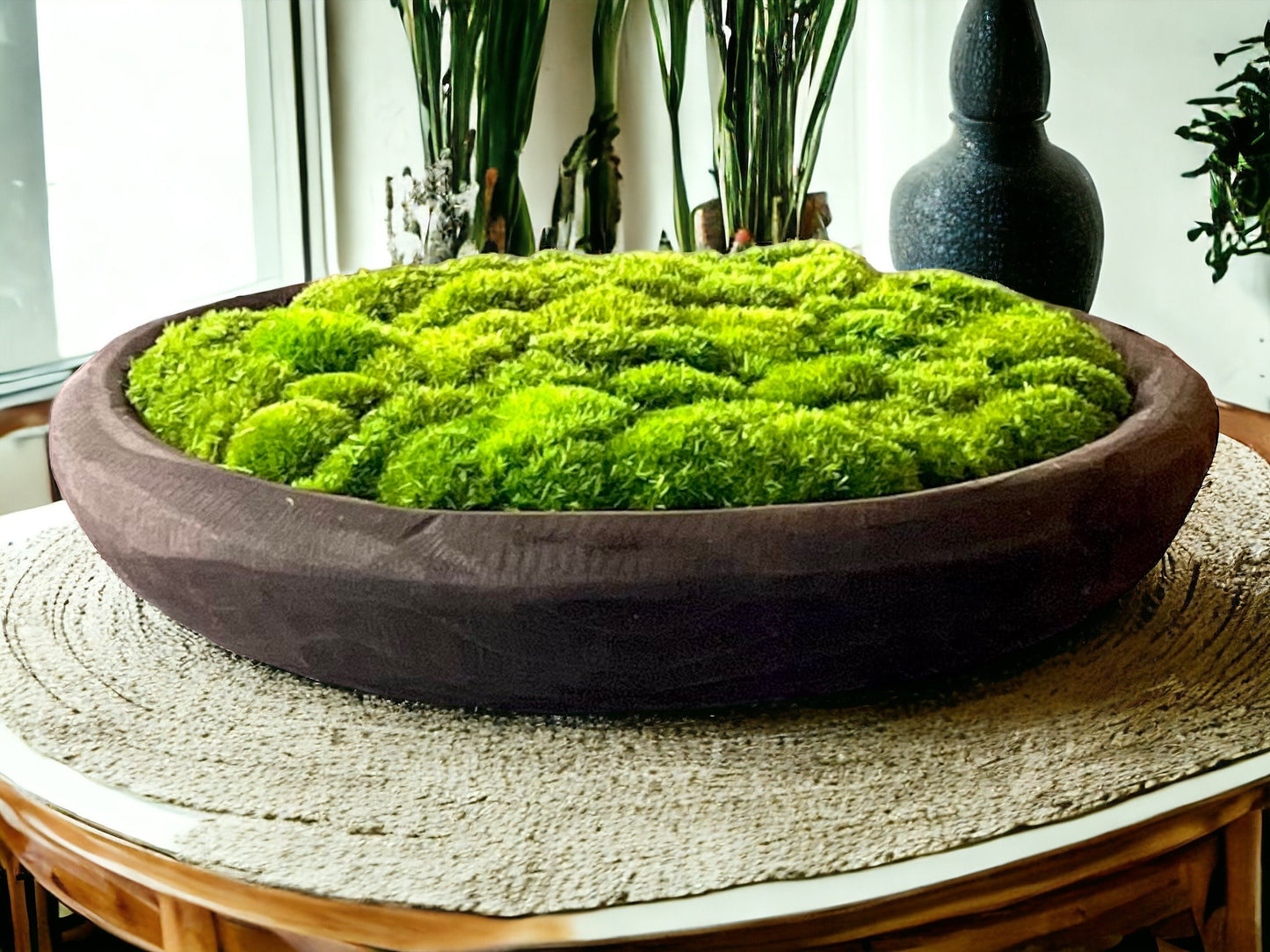 20" Round Paulownia Wood Bowl with Preserved moss