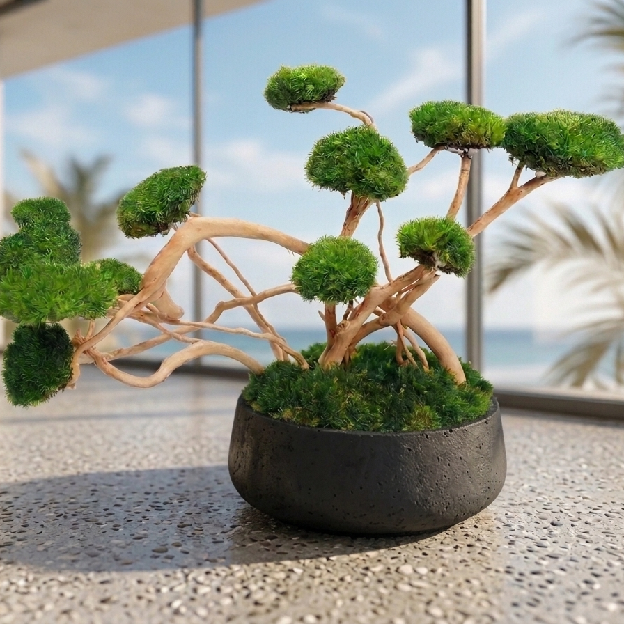 Preserved Moss Bonsai – Maintenance-free Driftwood Zen Desk Decor