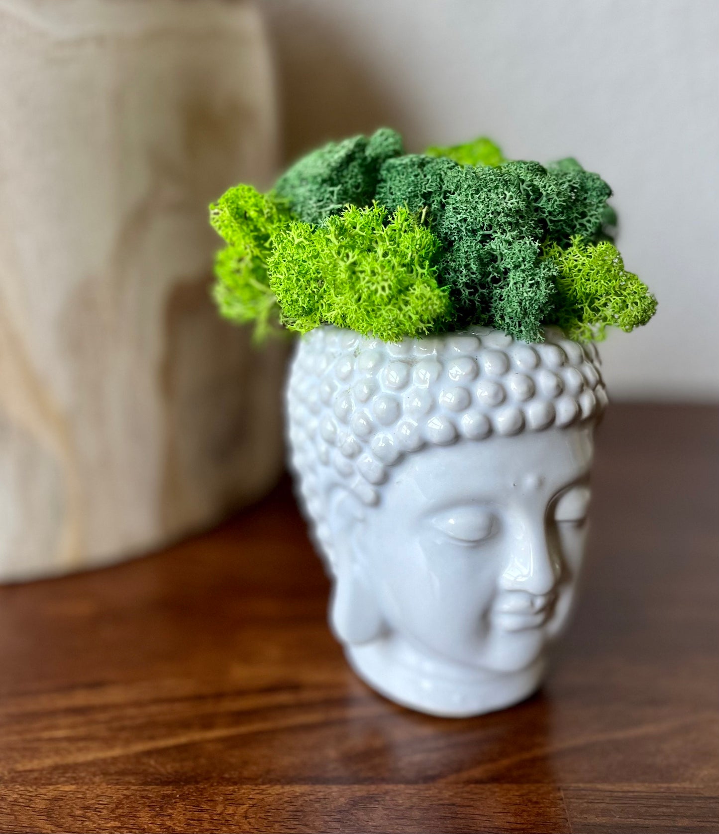 Buddha Head Planter w/ Moss