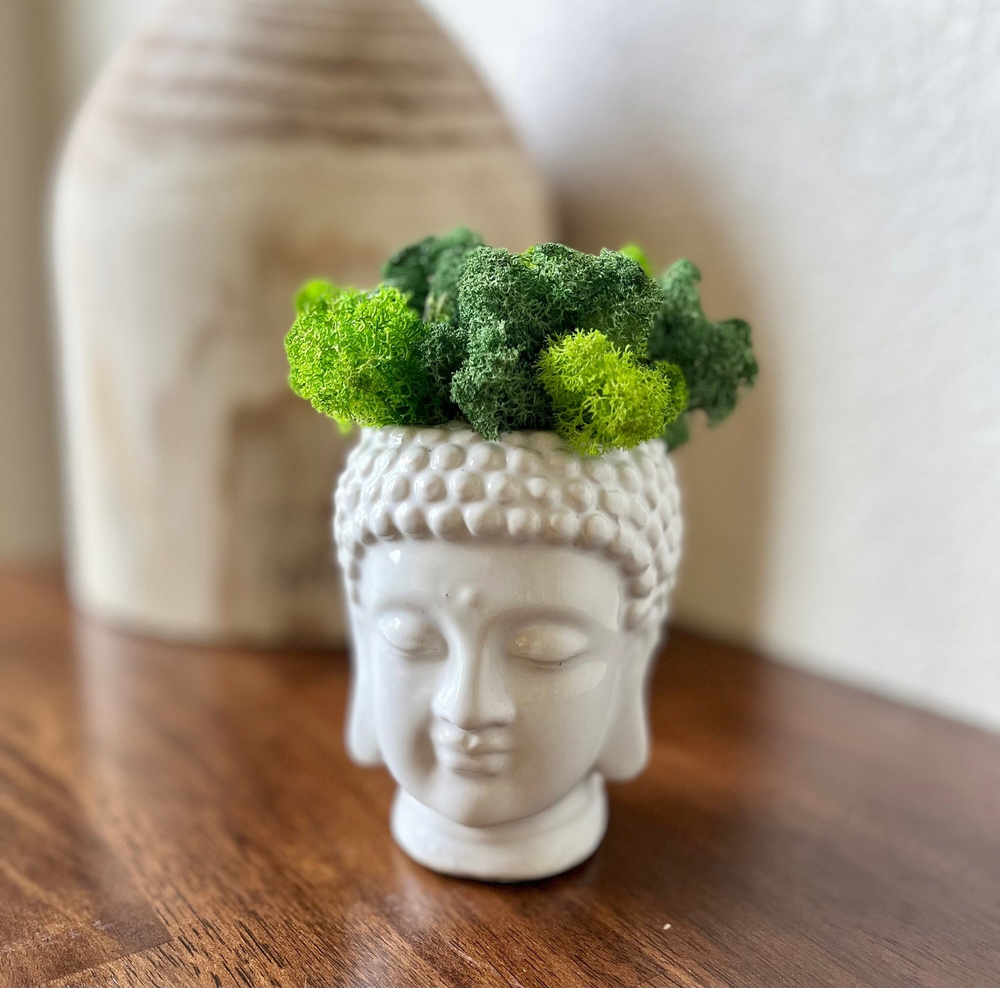 Buddha Head Planter w/ Moss