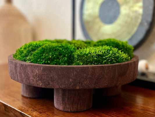 12" Round Mahogany Pedestal Moss Bowl