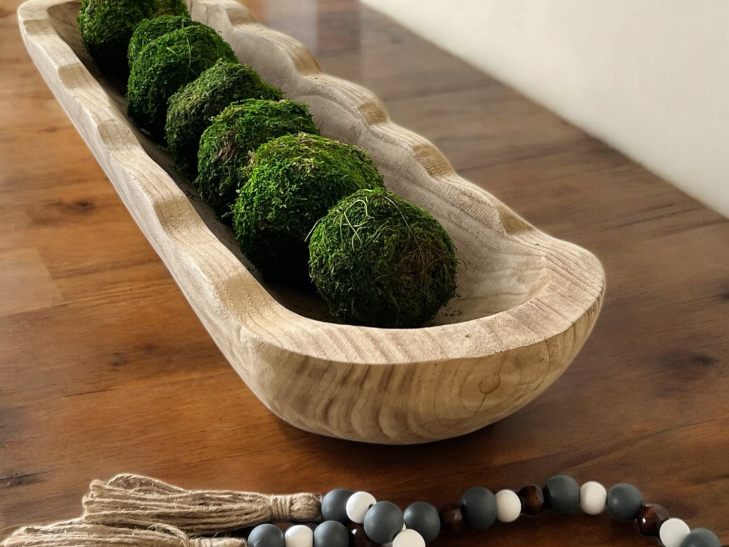 33” Decorative wood bowl with scalloped edges