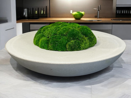 Handmade 20” Round Concrete bowl filled with preserved moss - In store pickup only