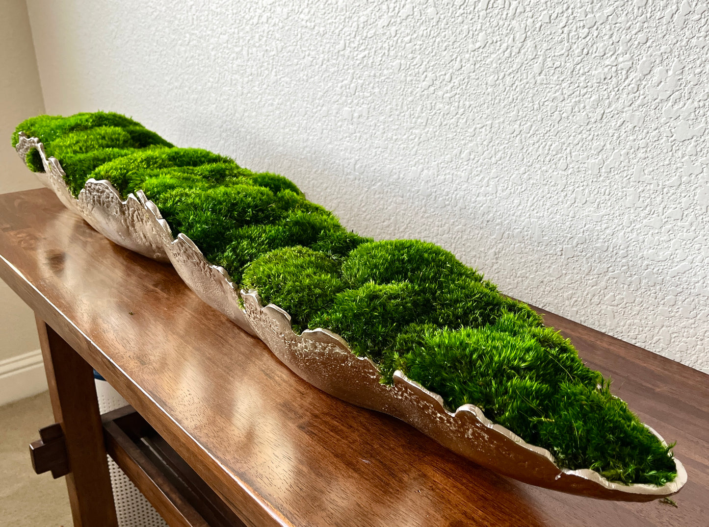 35" or 48" Pelagic Gold-Silver Metallic Aluminum Vessel with Preserved moss