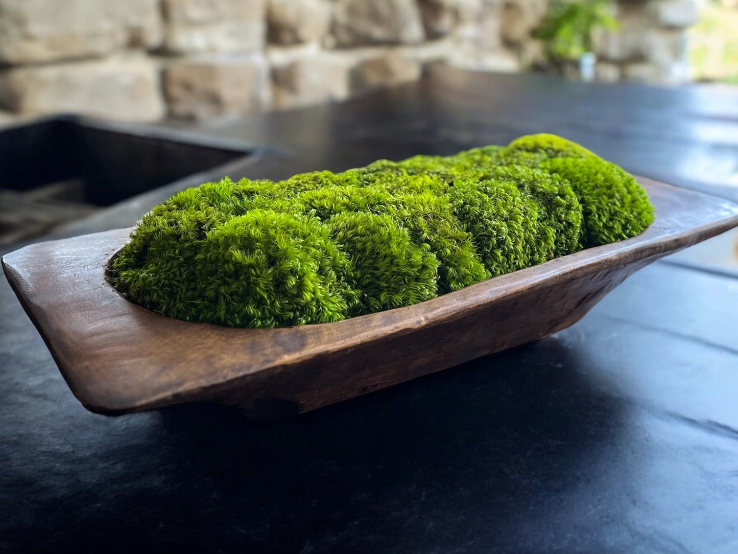 27” Grand Mid Century Modern Dough Bowl with Preserved Moss