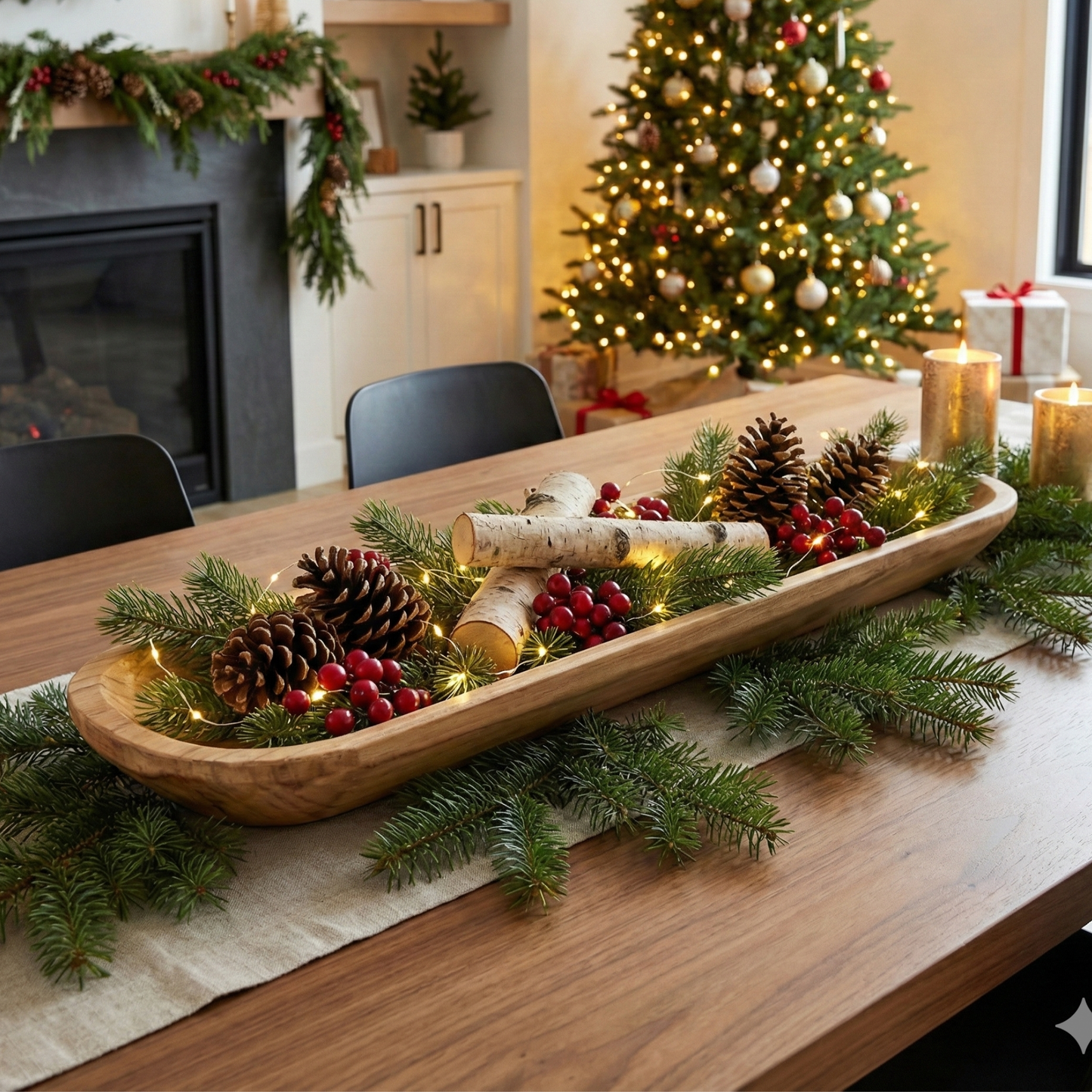 30" Handmade Long Wood Dough Decorative Bowl