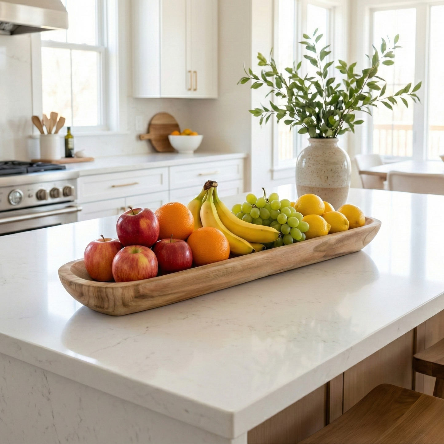 30" Handmade Long Wood Dough Decorative Bowl