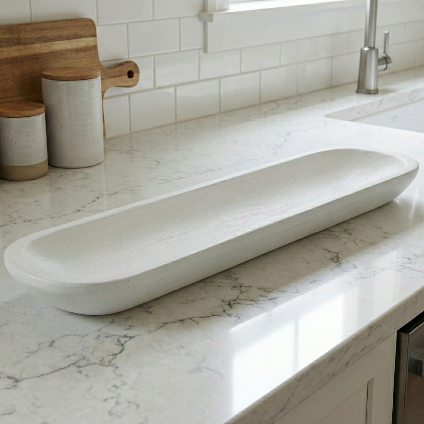 30" Handmade Long Wood Dough Decorative Bowl