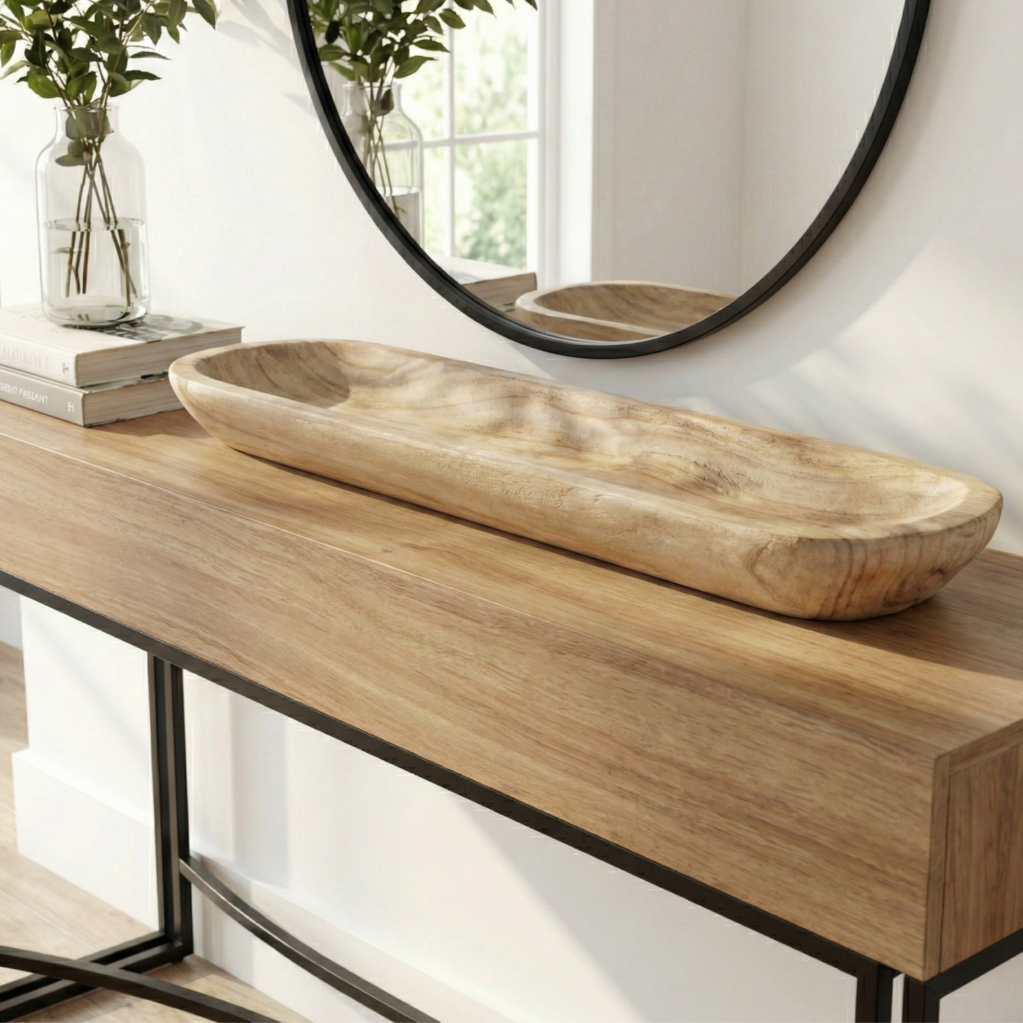 30" Handmade Long Wood Dough Decorative Bowl