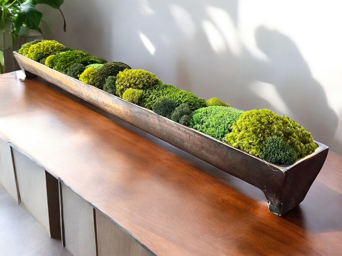 Bronze Aluminum Metal Patina Trough w/ Moss