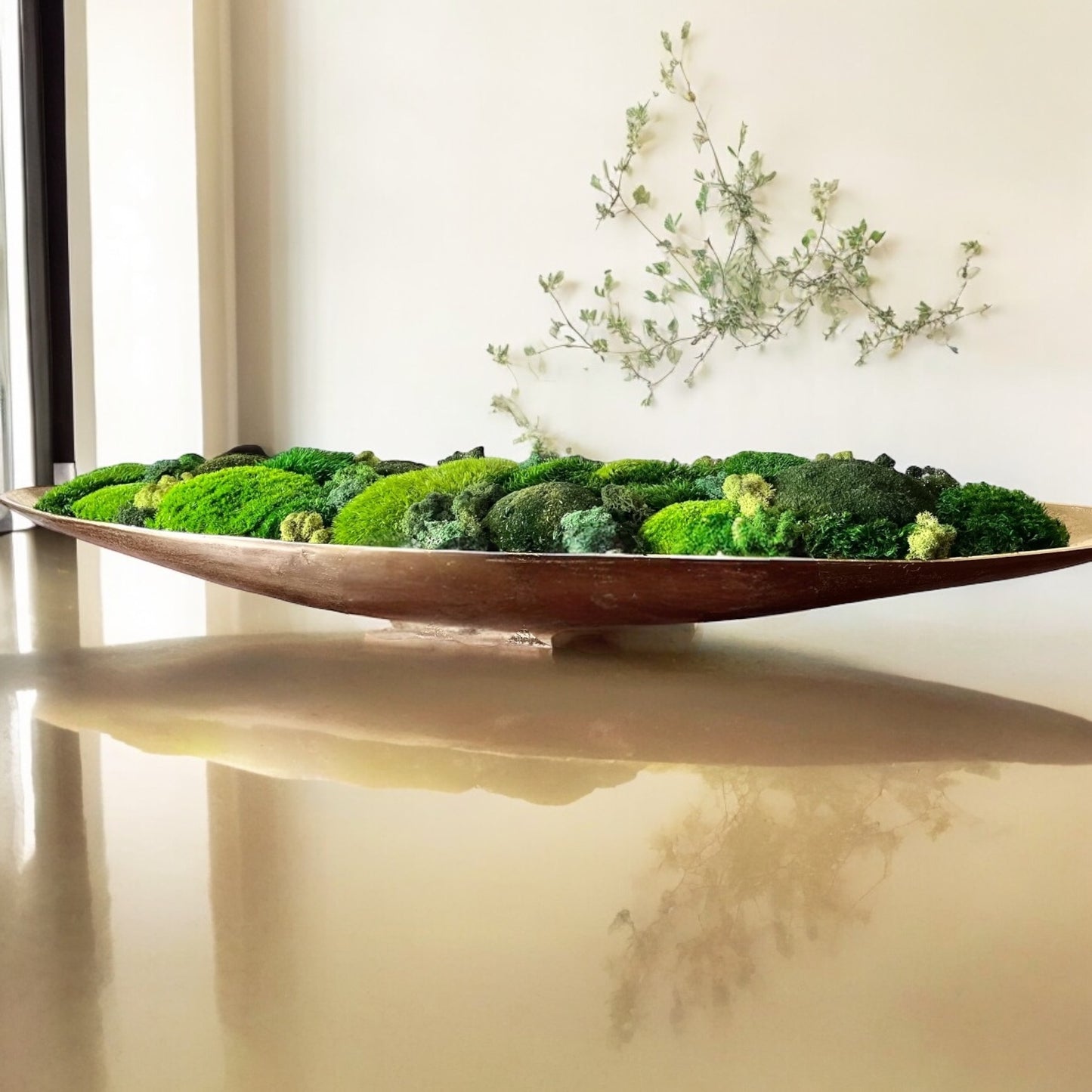 25" Metal Boat Bowl w/ Variated Preserved Moss