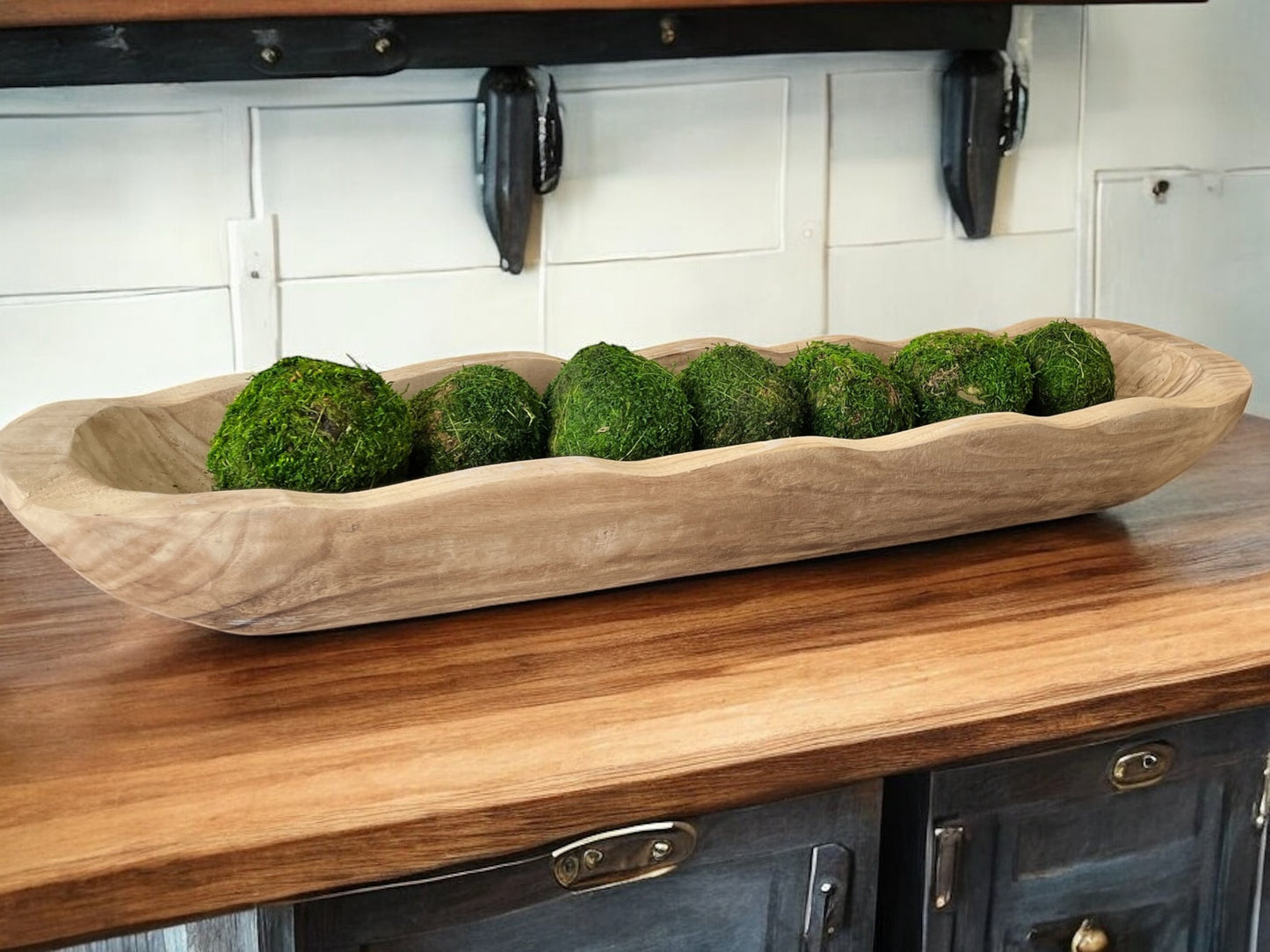 33” Decorative wood bowl with scalloped edges