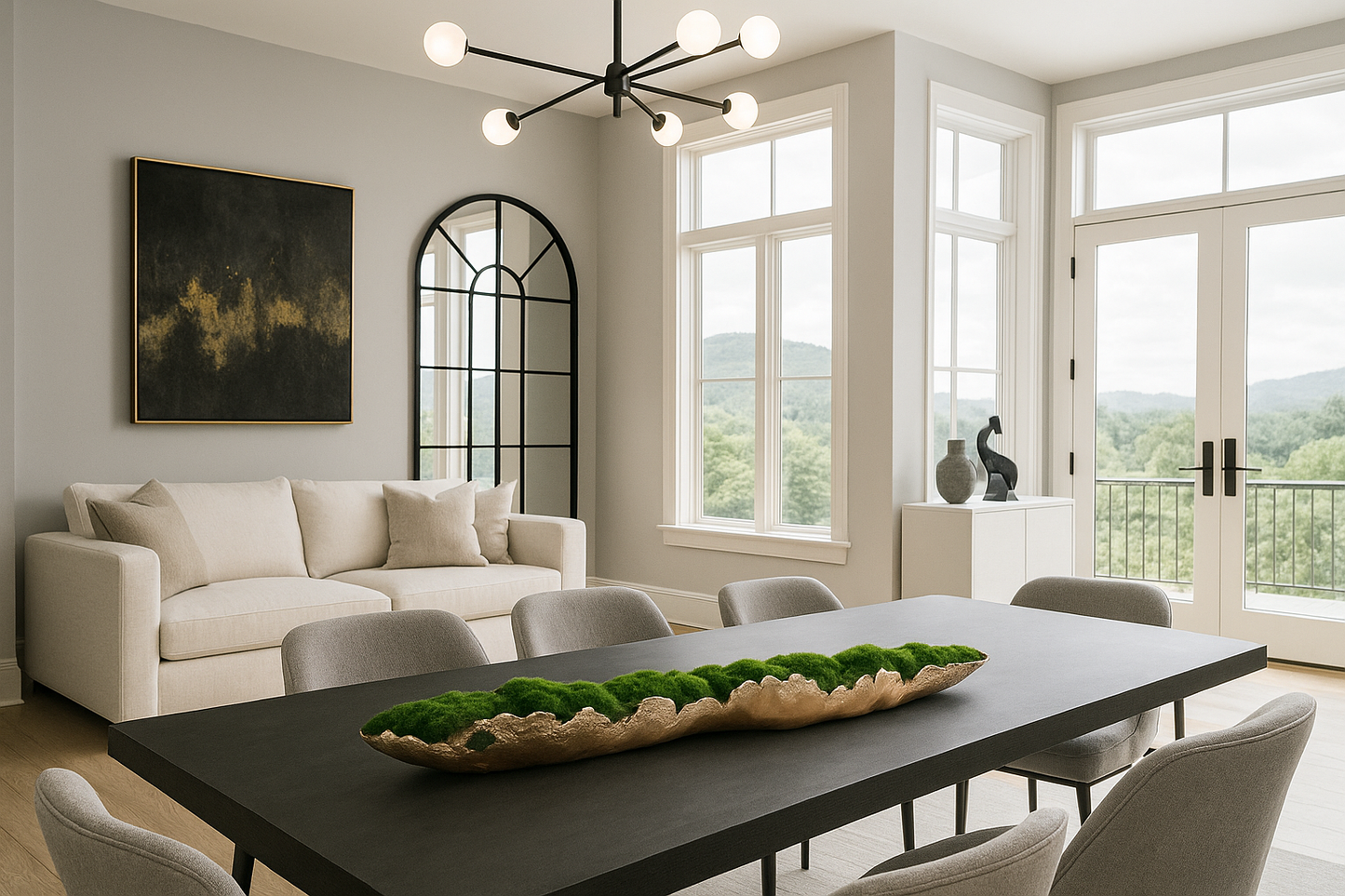 35" or 48" Pelagic Gold-Silver Metallic Aluminum Vessel with Preserved moss