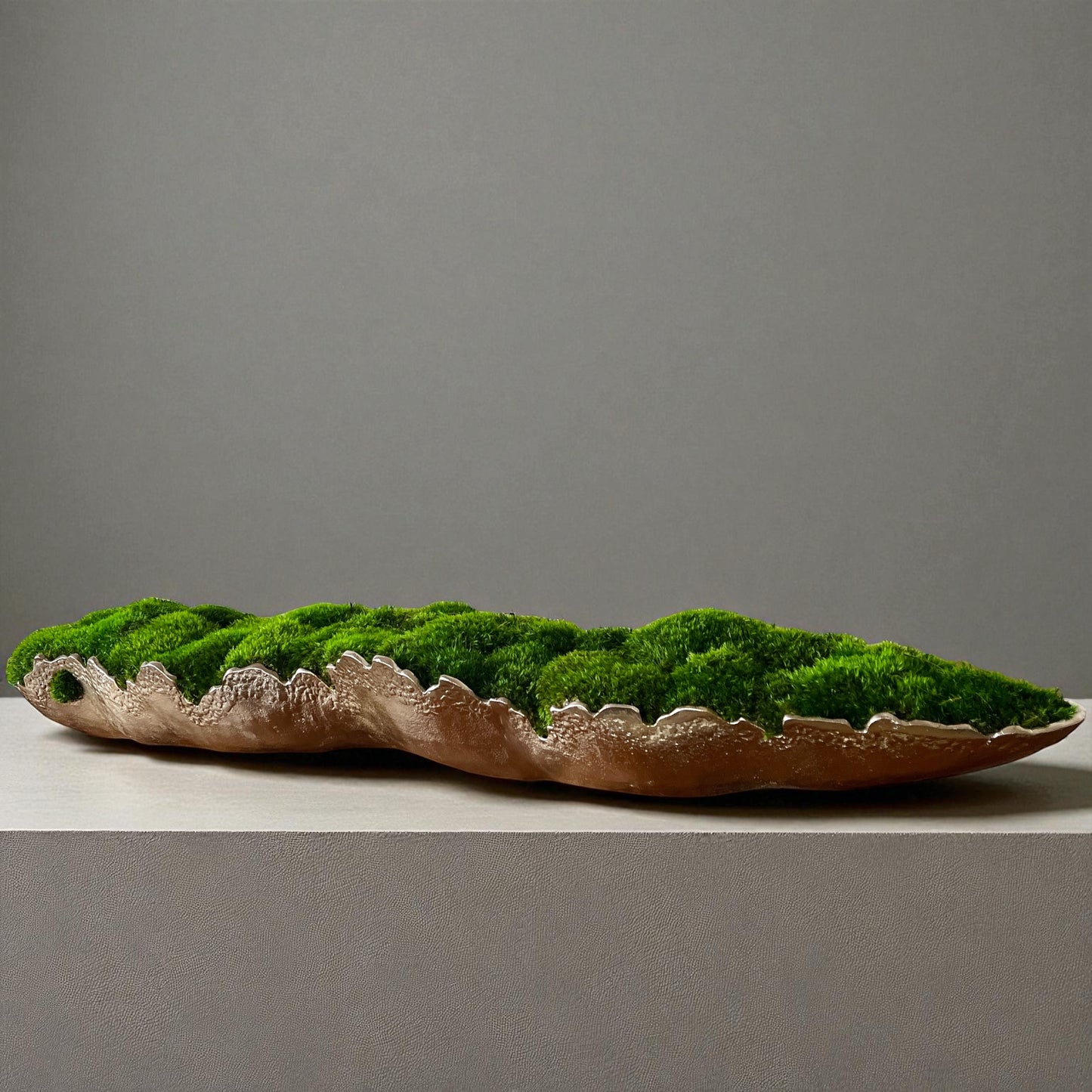 35" or 48" Pelagic Gold-Silver Metallic Aluminum Vessel with Preserved moss