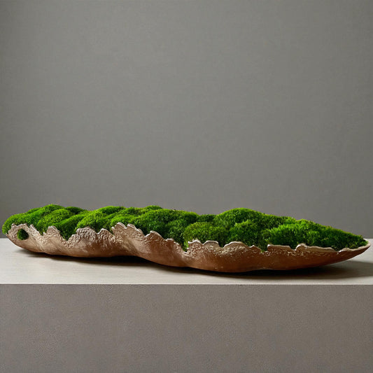 35" or 48" Pelagic Gold-Silver Metallic Aluminum Vessel with Preserved moss