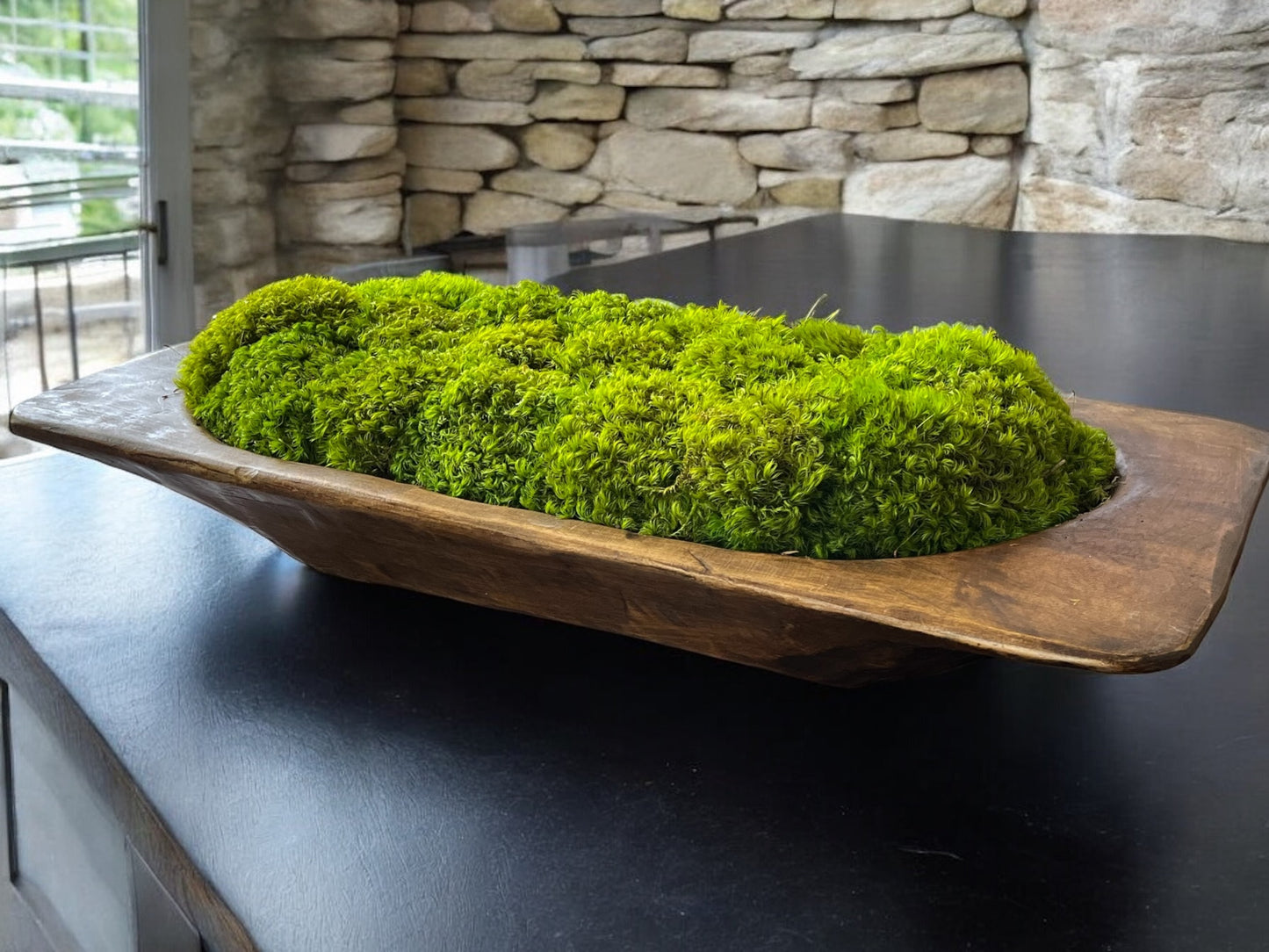 27” Grand Mid Century Modern Dough Bowl with Preserved Moss