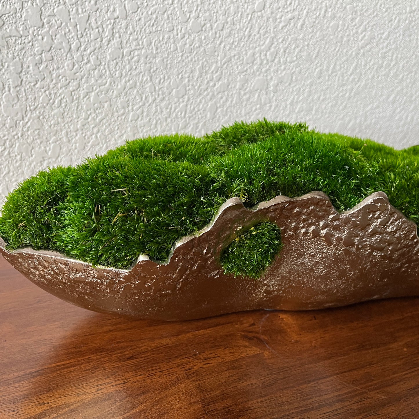 35" or 48" Pelagic Gold-Silver Metallic Aluminum Vessel with Preserved moss