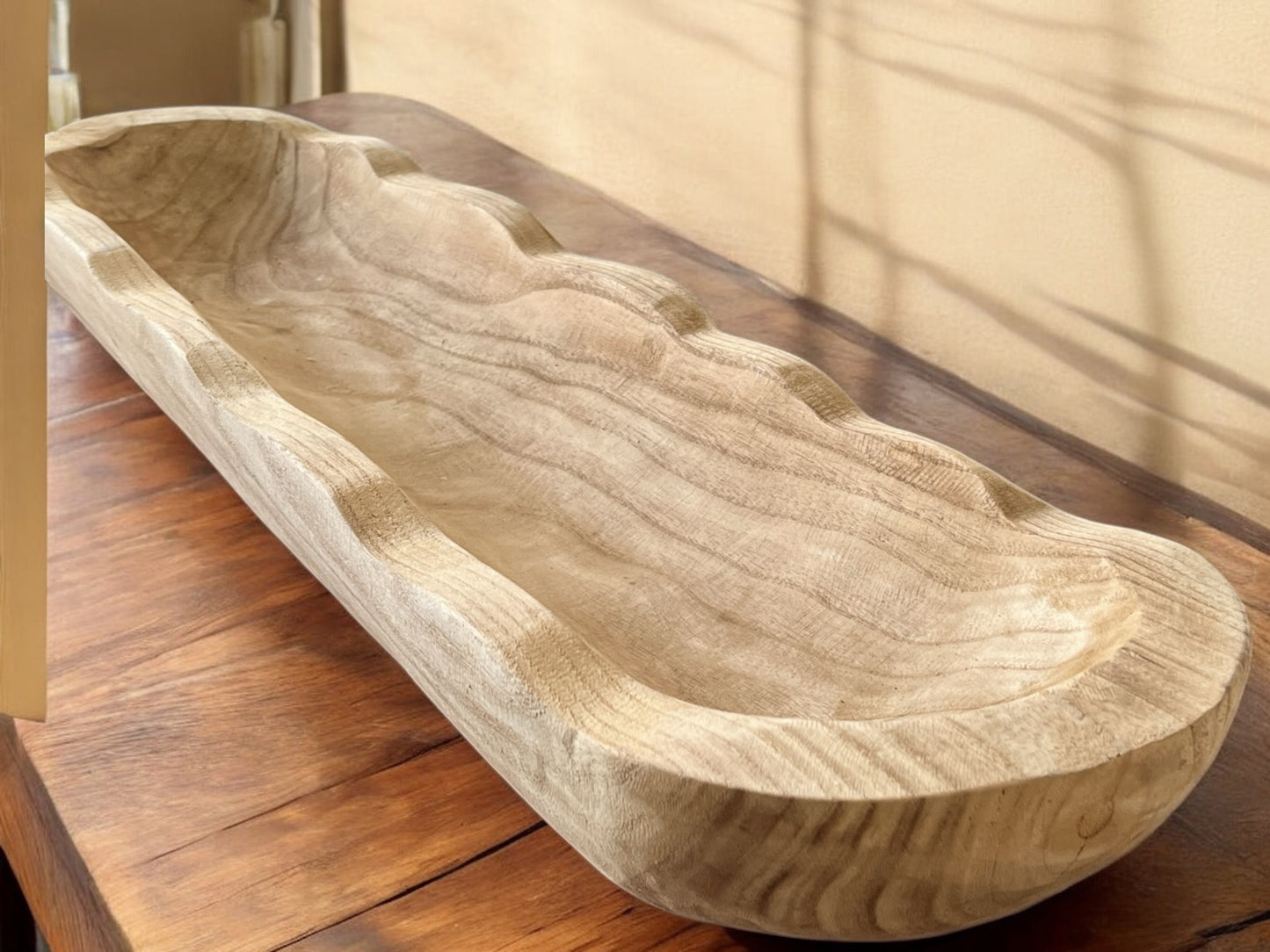 33” Decorative wood bowl with scalloped edges