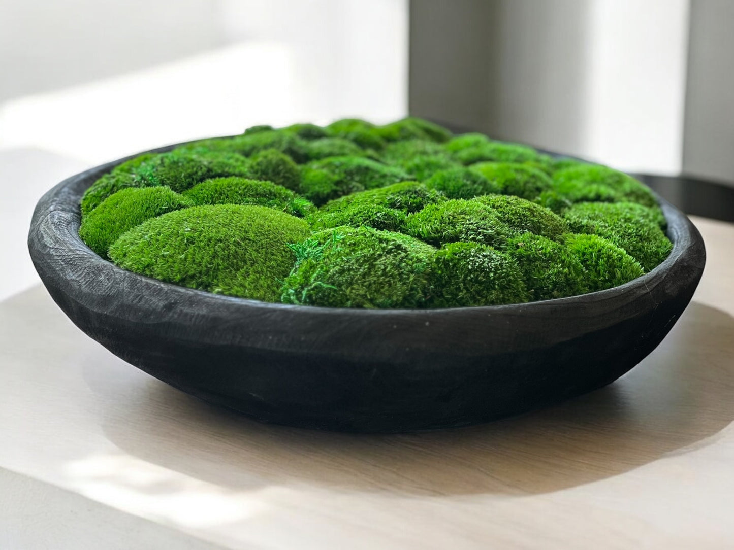 20" Round Paulownia Wood Bowl with Preserved moss