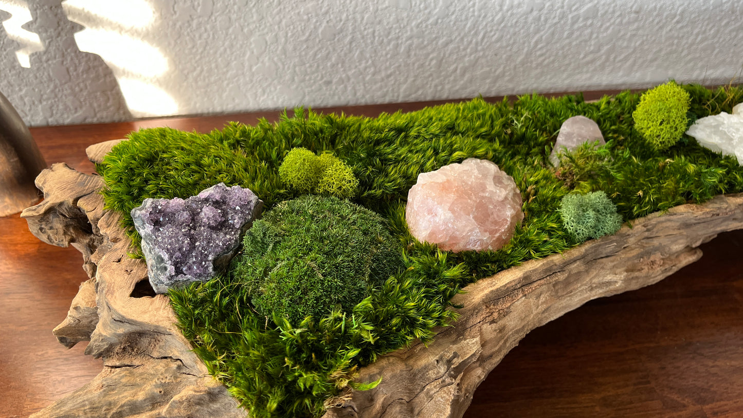 37" or 24" Crystal Table Centerpiece Driftwood Preserved moss arrangement
