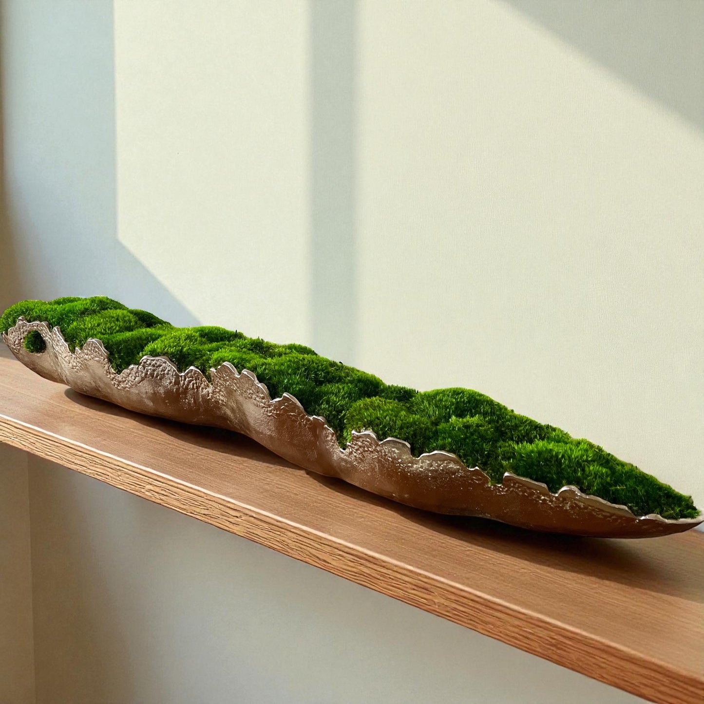 35" or 48" Pelagic Gold-Silver Metallic Aluminum Vessel with Preserved moss