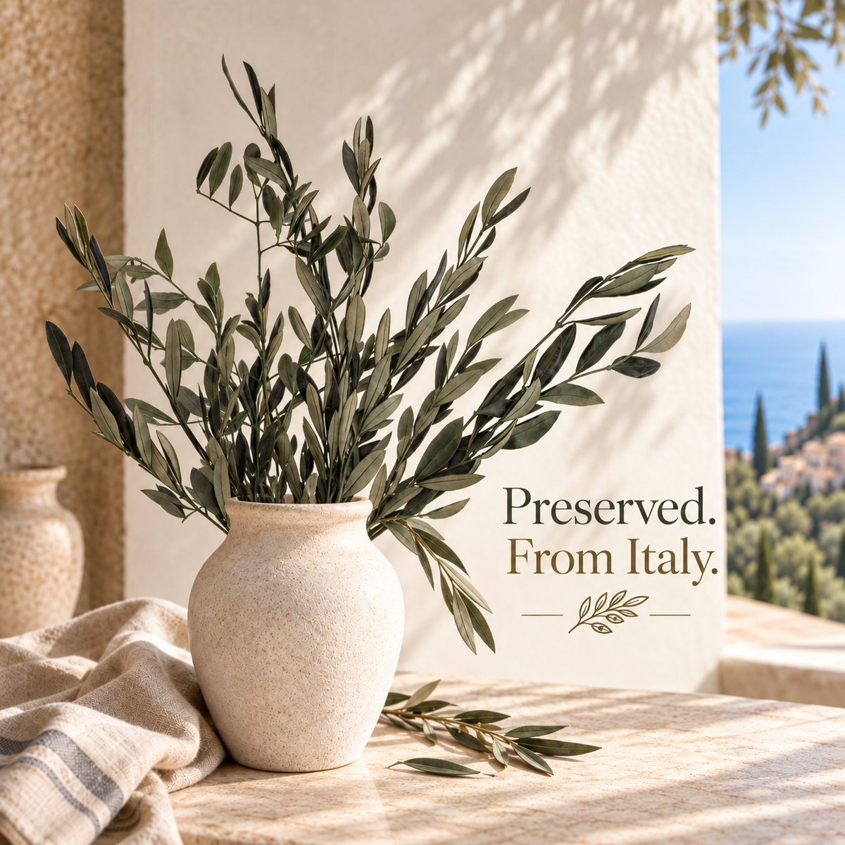 Preserved Italian Olive Branches – Real Dried Mediterranean Greenery Stems for Tall Vase