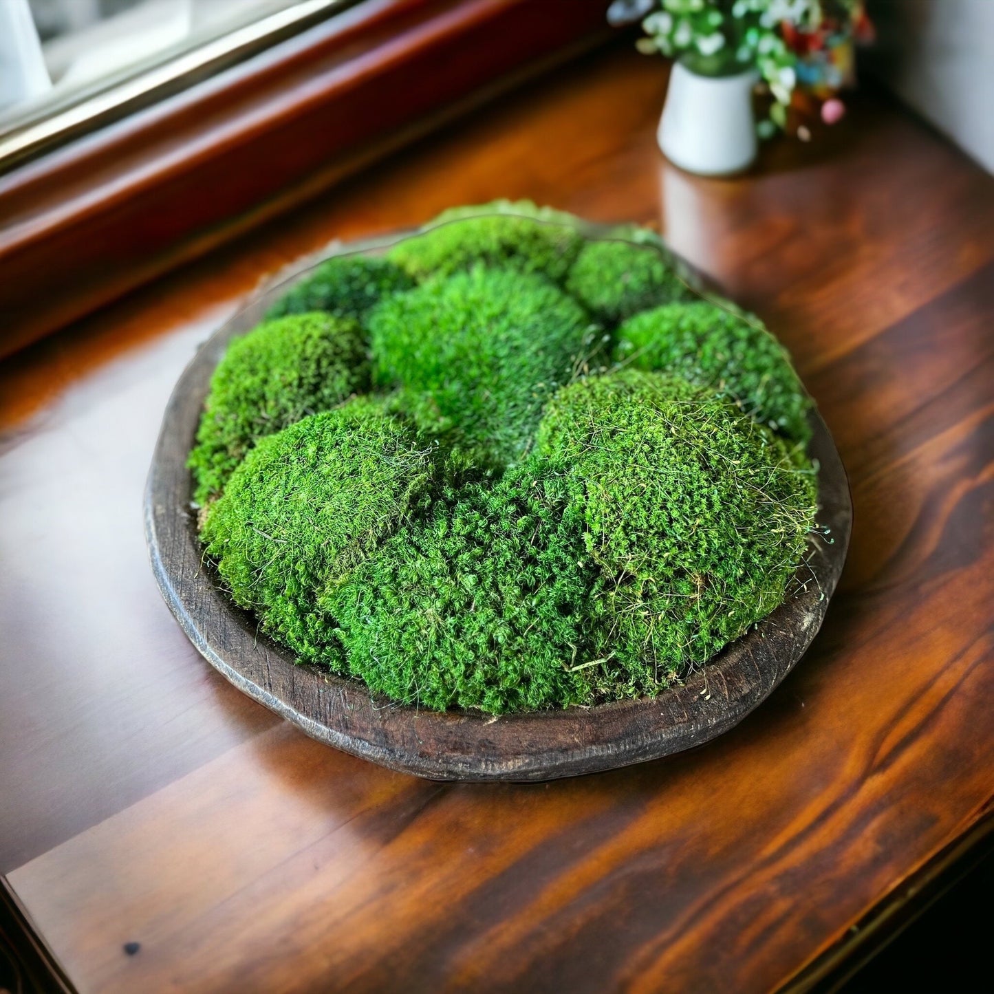 12" Round Rustic Wood Moss Bowl