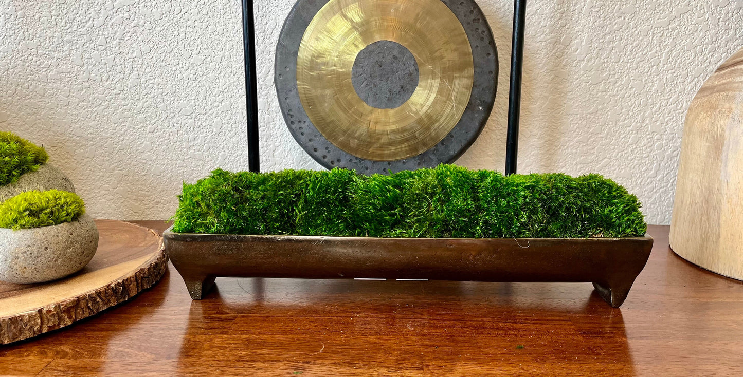 Bronze Aluminum Metal Patina Trough w/ Moss