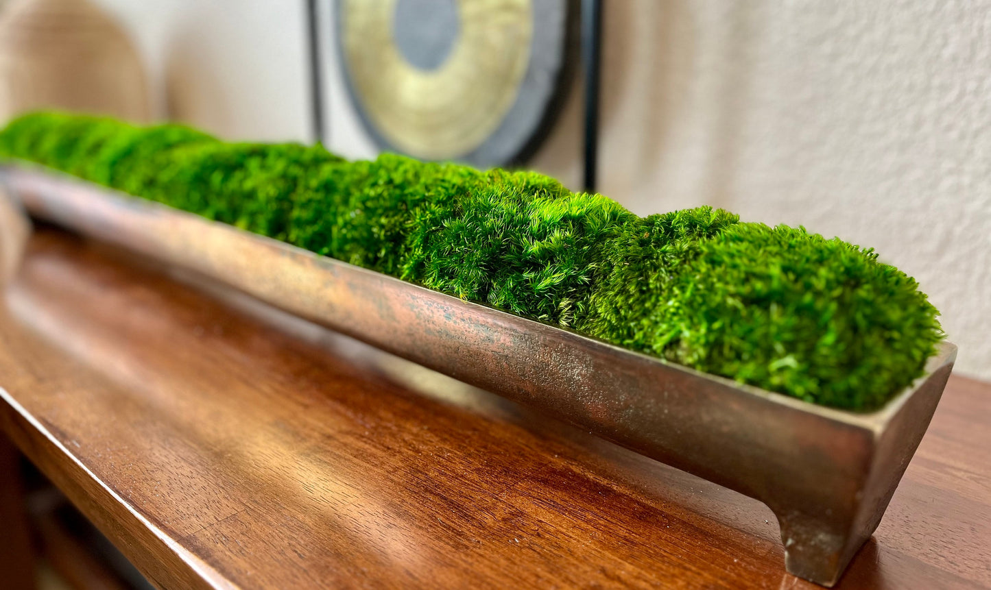 Bronze Aluminum Metal Patina Trough w/ Moss