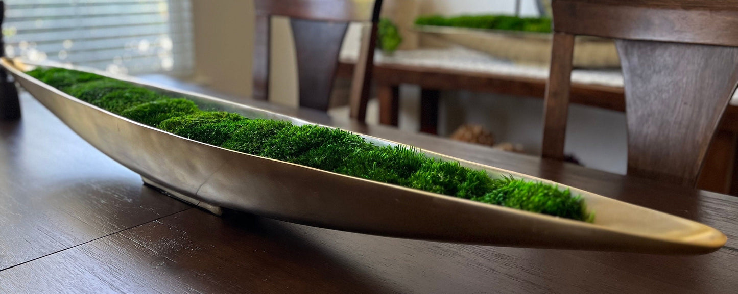 52" Extra Long Preserved Moss Metal Boat Bowl