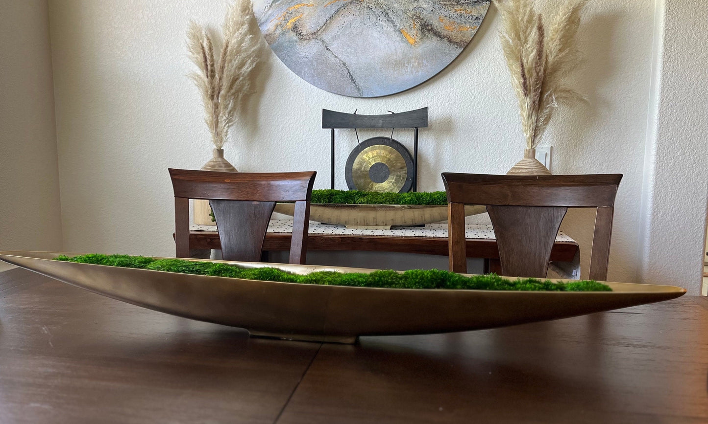 52" Extra Long Preserved Moss Metal Boat Bowl