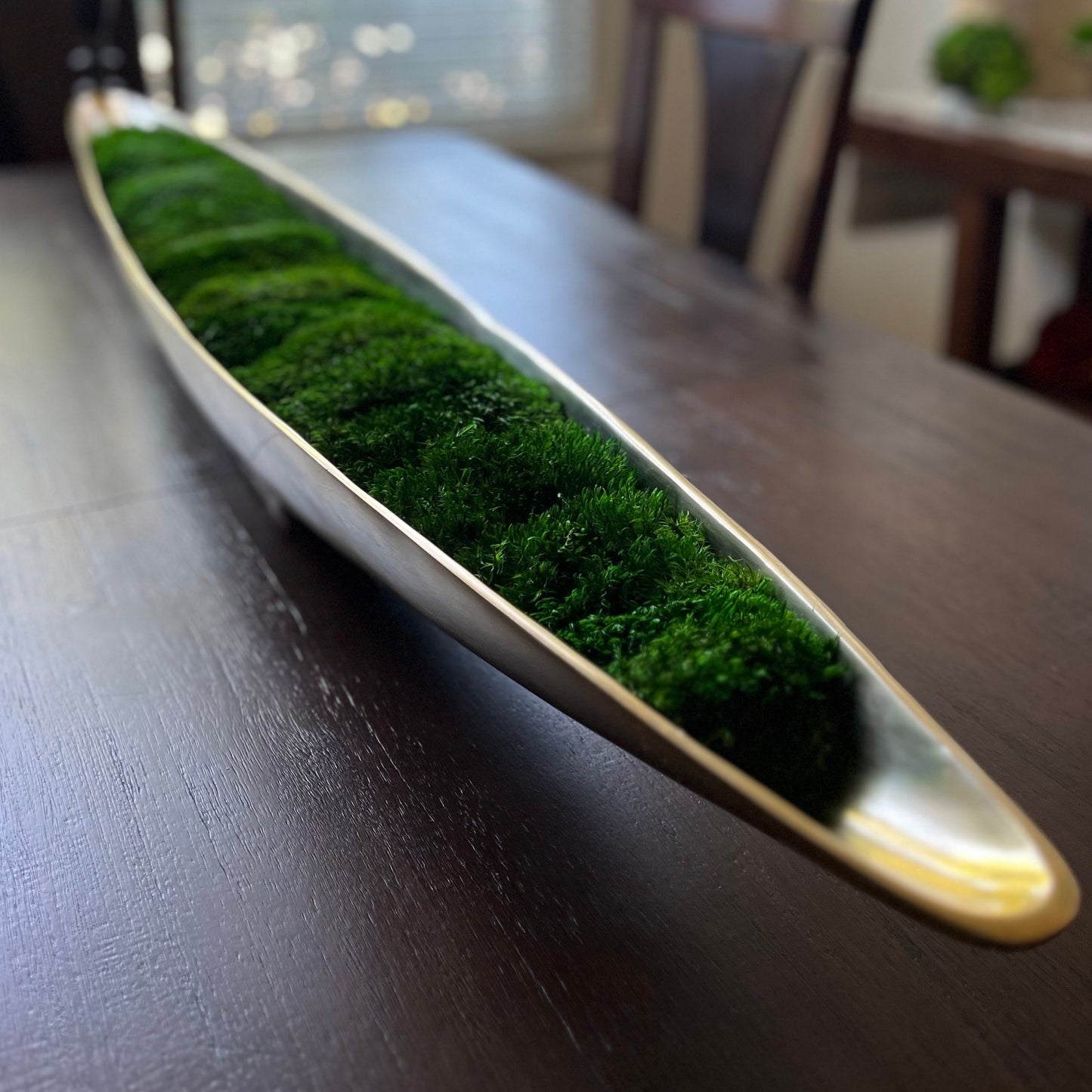 52" Extra Long Preserved Moss Metal Boat Bowl