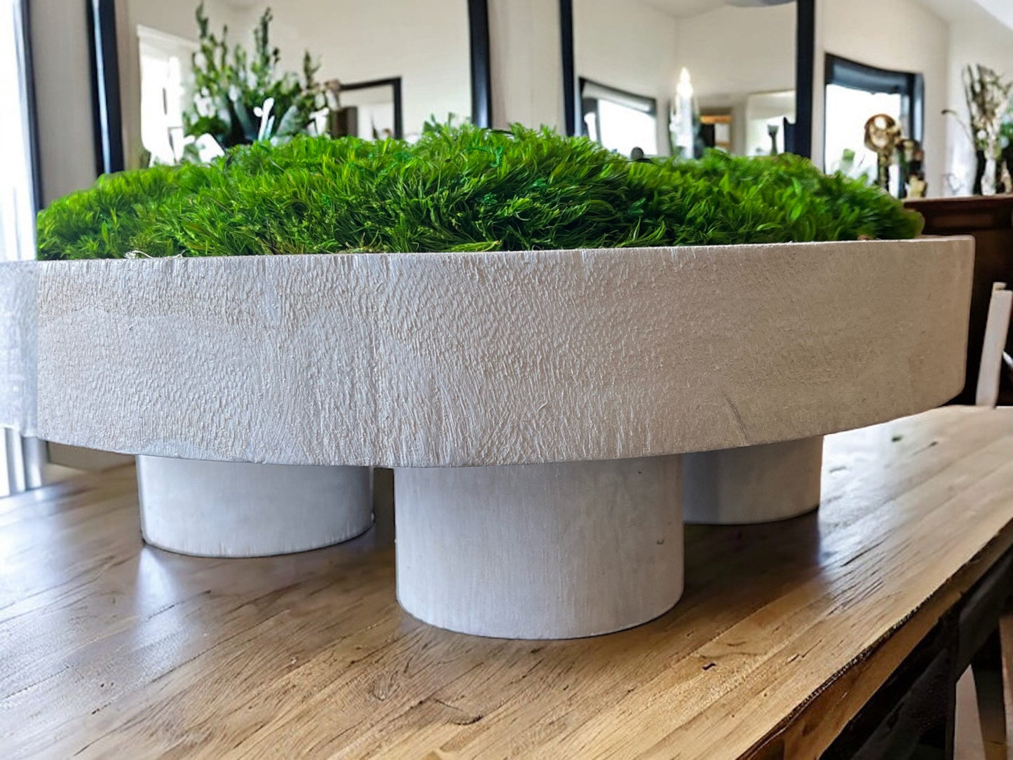 12" Round White Pedestal Moss Bowl